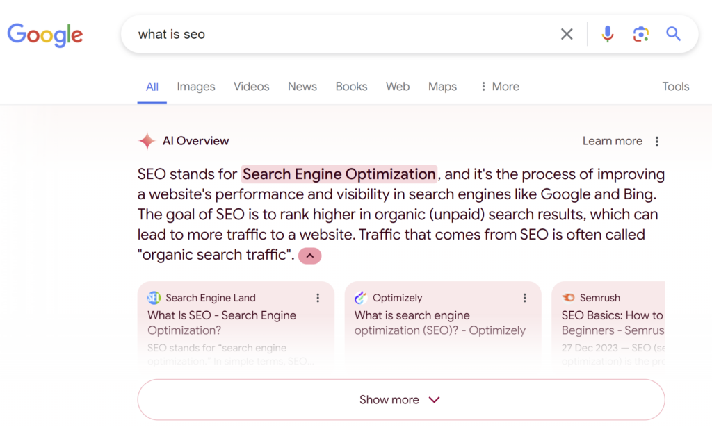 Google AI Overviews what is SEO